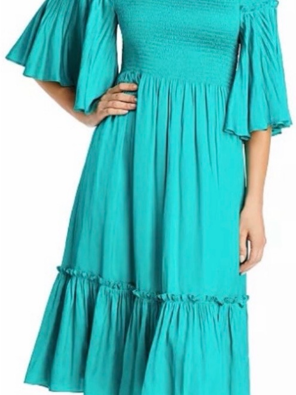 Teal Ruffled Sleeve Dress